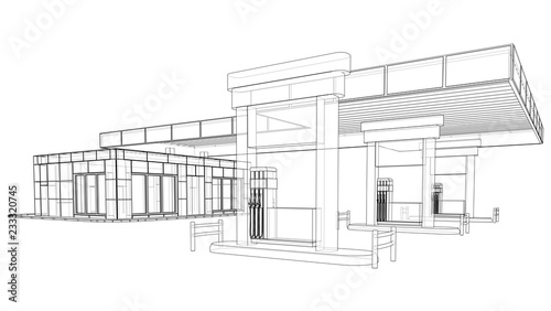 Gas Station. Vector rendering of 3d