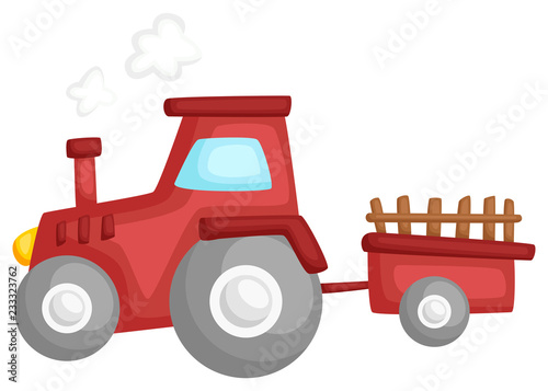 a vector of a tractor pulling a cart