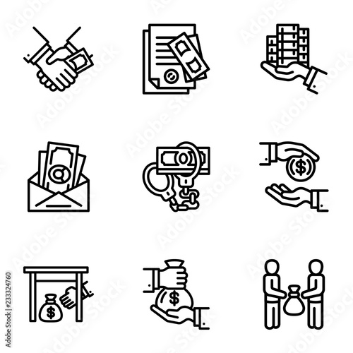 Corruption icon set. Outline set of 9 corruption vector icons for web design isolated on white background