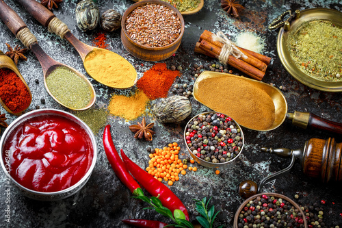 Fototapeta Naklejka Na Ścianę i Meble -  Spices and condiments for food