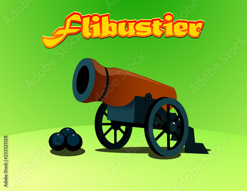 Cartoon pirate cannon with cores. Vector
