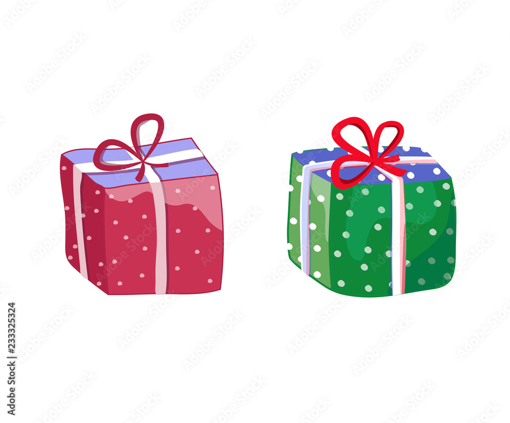 Green and red gift box with a bow icon, special present idea. Flat design vector illustration. Celebration event, surprising gift. Shopping box, Green and red gift box with a bow icon, special present idea. Flat design vector illustration. Celebration event, surprising gift. Shopping box,