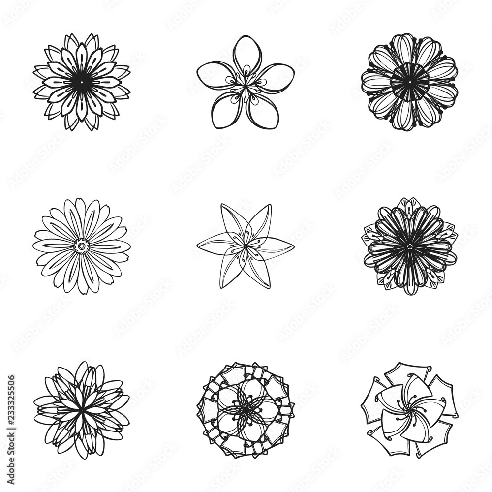 Spring flower icon set. Simple set of 9 spring flower vector icons for web design isolated on white background Spring flower icon set. Simple set of 9 spring flower vector icons for web design isolated on white background