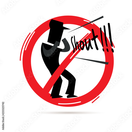 stop  to shout sign. icon of man shouting out in red stop sign - vector
