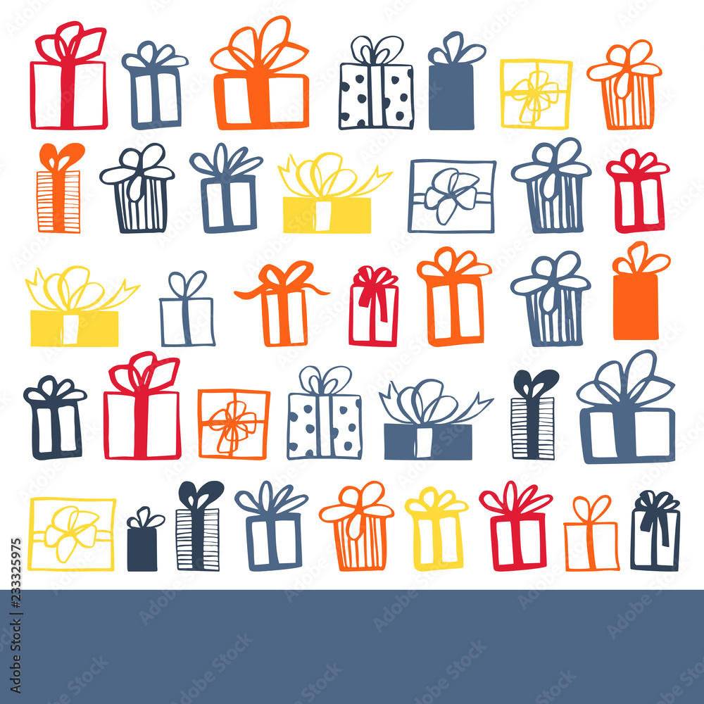 Hand drawn gifts. Vector background. Hand drawn gifts. Vector background.