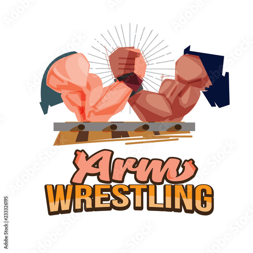 arm wrestling, arm fight sport with logotype for header design - vector