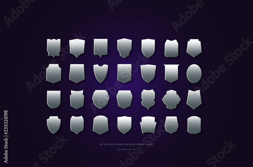 Silver colored and metal chrome shields silhouettes