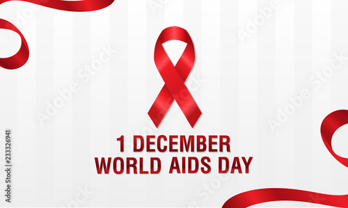 Banner red ribbon with symbol for world aids day, 1 december. vector eps 10