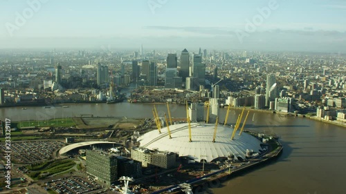 Aerial view of O2 Arena and River Thames London England  photo