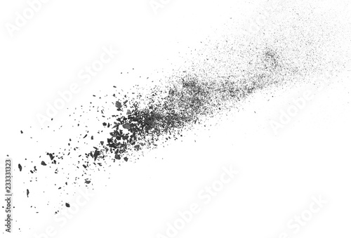 Black charcoal dust, gunpowder isolated on white background and texture, top view