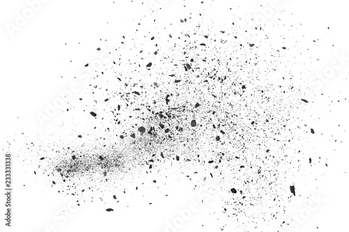 Black charcoal dust  gunpowder isolated on white background and texture  top view
