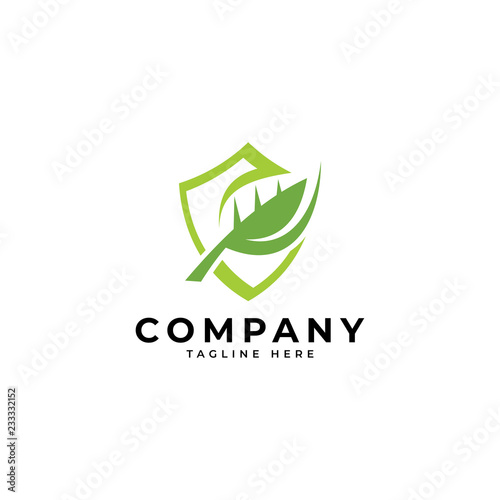 Nature green leaf and security, protection, shield vector icon logo