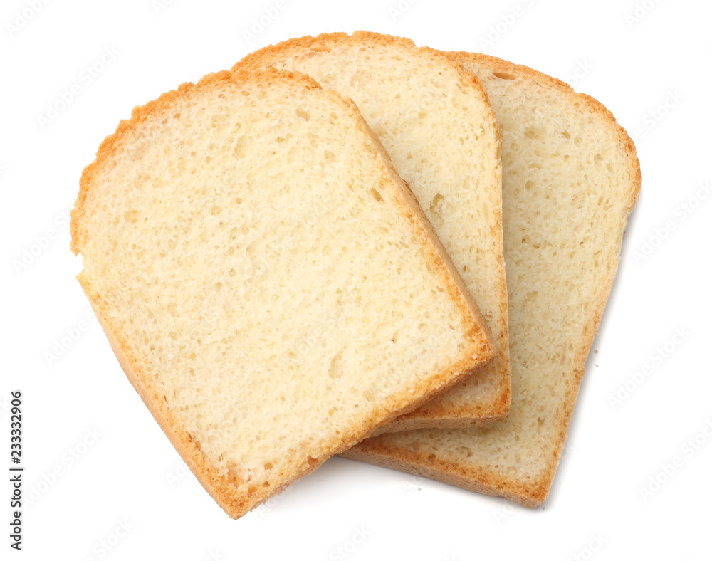 three slices toast bread isolated on white background