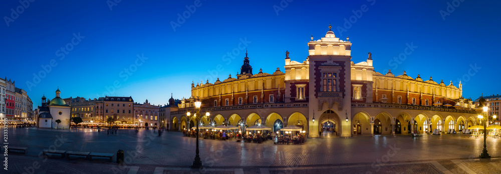 Krakow Cloth Hall by late blue hour (panoramic)