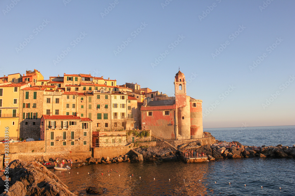 City and castle by the sea./The houses of the old town and the castle are located on a narrow cape jutting out into the sea.