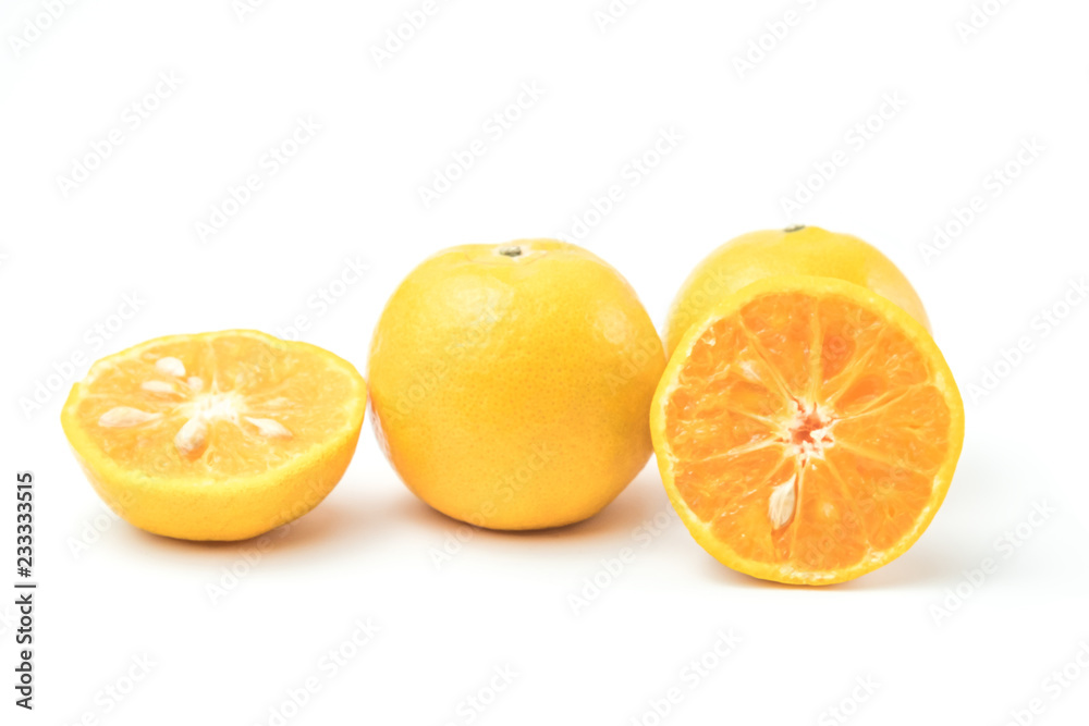 fresh oranges full and half cut Rich in vitamin C isolated on white background and clipping path