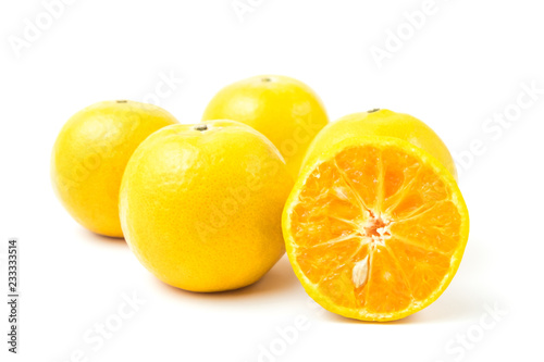 fresh oranges full and half cut Rich in vitamin C isolated on white background and clipping path