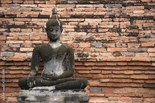 Buddha Statue at Wat Mahathat in Sukhothai Historical Park  Unesco world heritage. of Thailand .