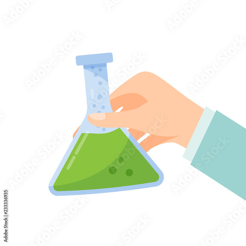 Doctor holds flask in hands