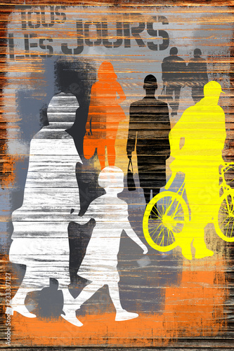 people are walking in the street	