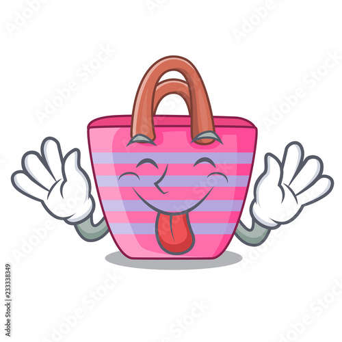 Tongue out beautiful female beach bag on mascot