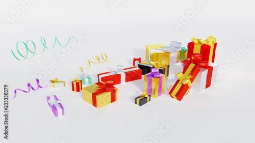 Many Multicolored gifts with some little shiny ribbons