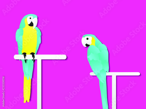Two blue parrot paper cut 2