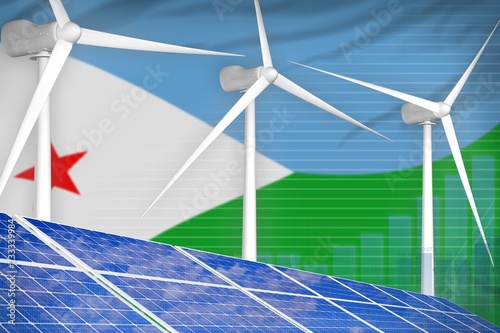 Djibouti solar and wind energy digital graph concept - environmental natural energy industrial illustration. 3D Illustration