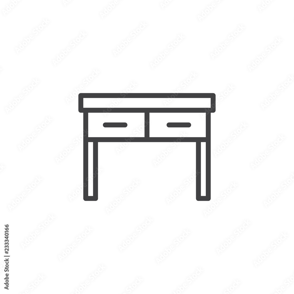 Office Table outline icon. linear style sign for mobile concept and web design. Desk with two drawers simple line vector icon. Symbol, logo illustration. Pixel perfect vector graphics Office Table outline icon. linear style sign for mobile concept and web design. Desk with two drawers simple line vector icon. Symbol, logo illustration. Pixel perfect vector graphics