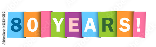 80 YEARS colorful overlapping letters icon