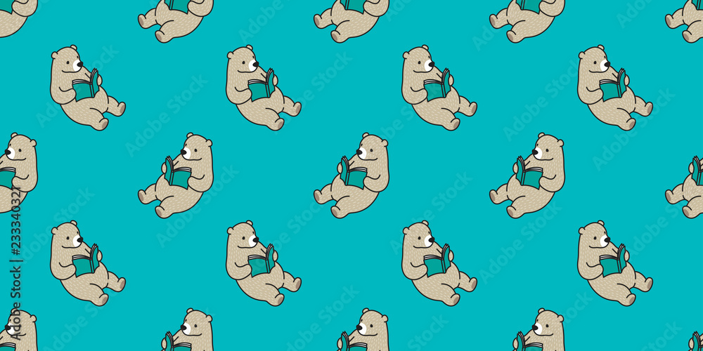 bear seamless pattern vector polar bear panda teddy reading book isolated background green bear seamless pattern vector polar bear panda teddy reading book isolated background green