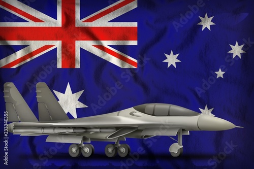 fighter, interceptor on the Australia state flag background. 3d Illustration