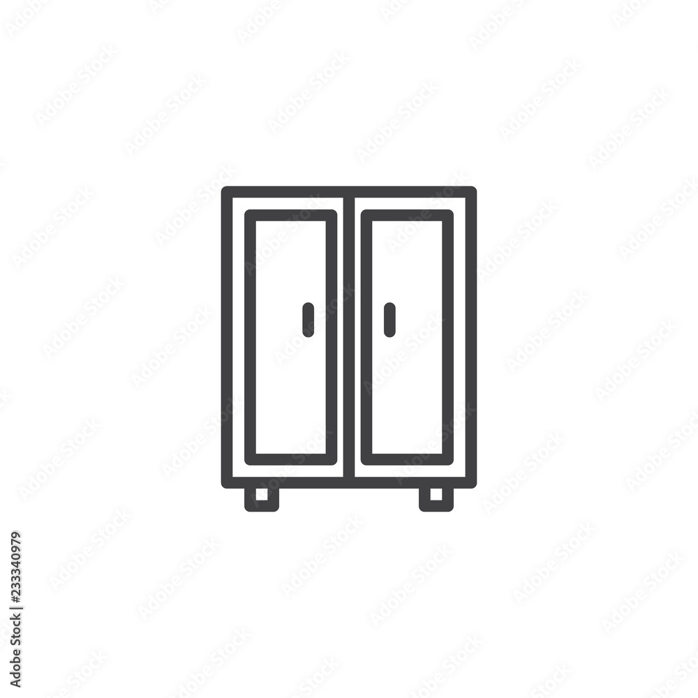 Clothing cupboard outline icon. linear style sign for mobile concept and web design. Double door Closet simple line vector icon. Symbol, logo illustration. Pixel perfect vector graphics