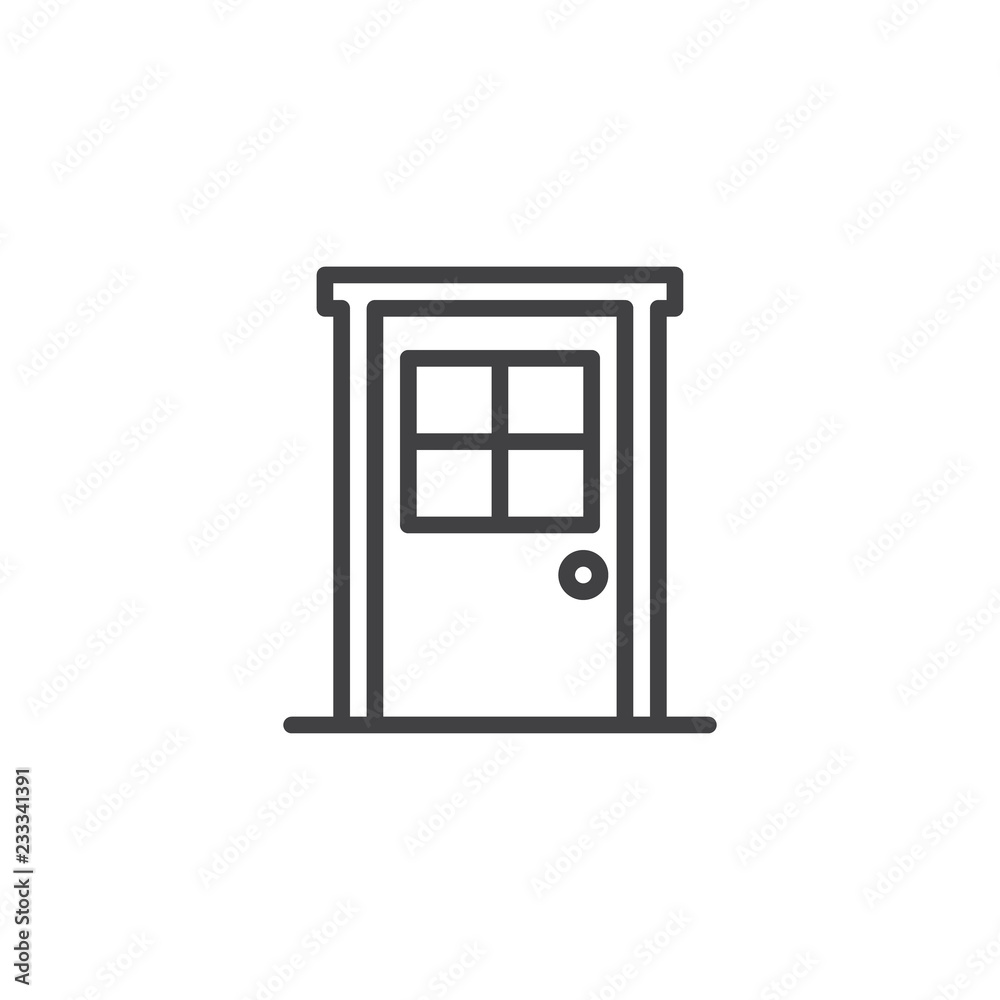 Door with window outline icon. linear style sign for mobile concept and web design. Entrance door simple line vector icon. Symbol, logo illustration. Pixel perfect vector graphics Door with window outline icon. linear style sign for mobile concept and web design. Entrance door simple line vector icon. Symbol, logo illustration. Pixel perfect vector graphics