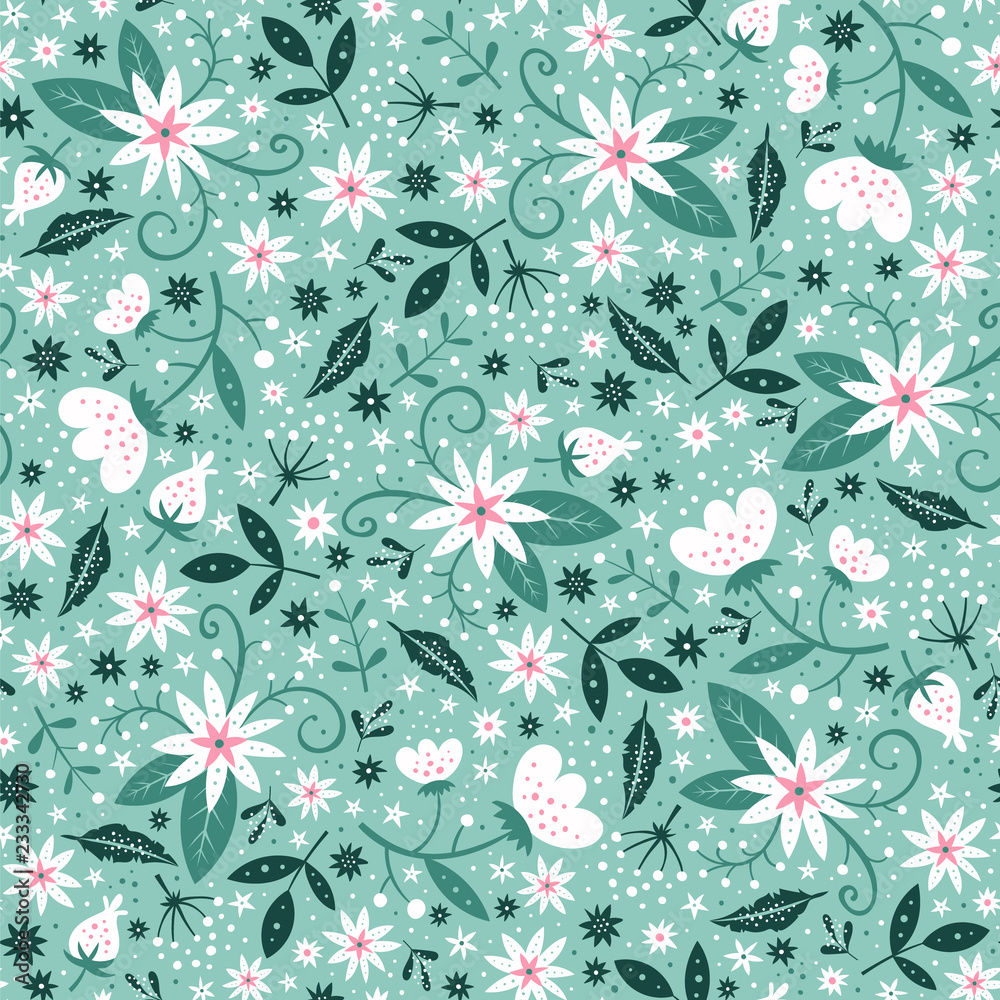 Fototapeta Floral surface pattern design. Vector seamless texture can be used for fabric, wrapping paper, greeting cards, phone cases, stationery and gift products.