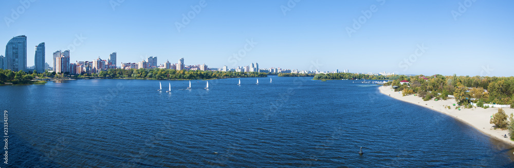 Naklejka premium Sailing regatta on the Dnieper Kiev Ukraine