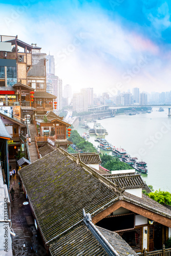 Chongqing city night view and skyline of architectural landscape photo