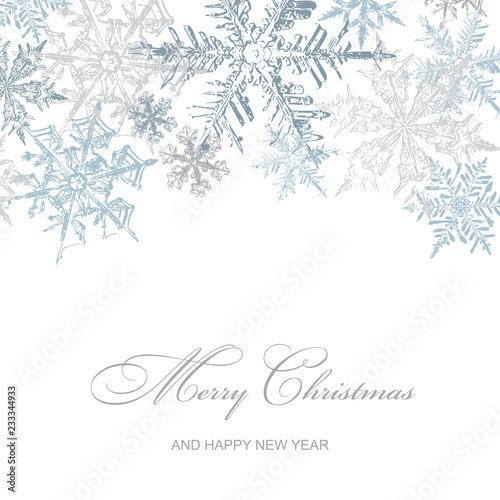 Christmas Card with Silver Snowflakes, Vector Illustration