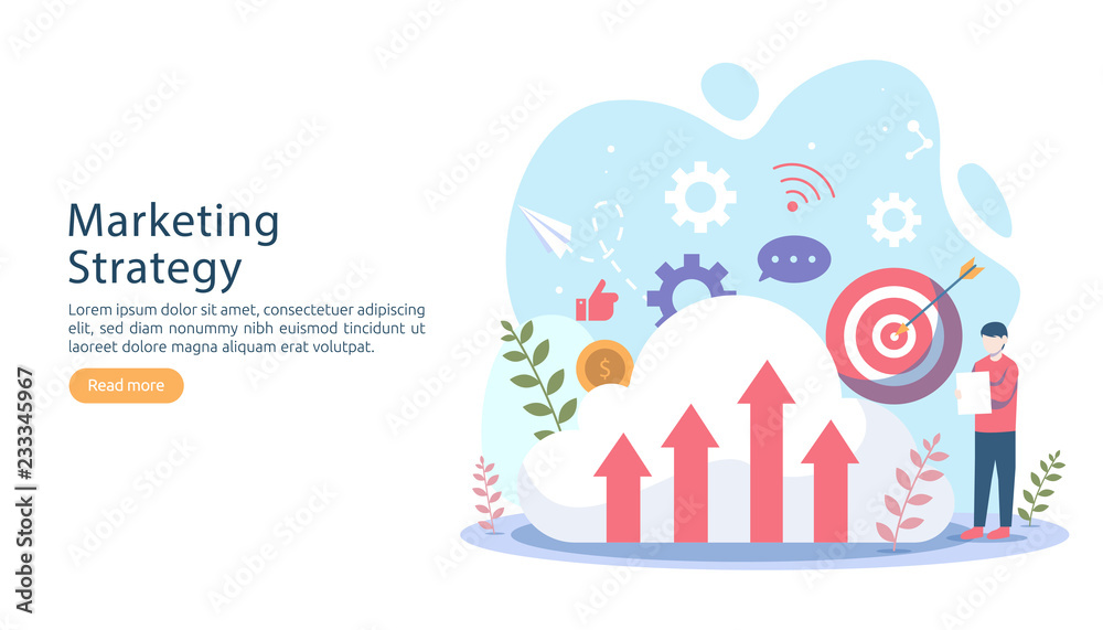 digital marketing strategy concept with tiny people character. online ecommerce business in modern flat design template for web landing page, banner, presentation, social media. Vector illustration.