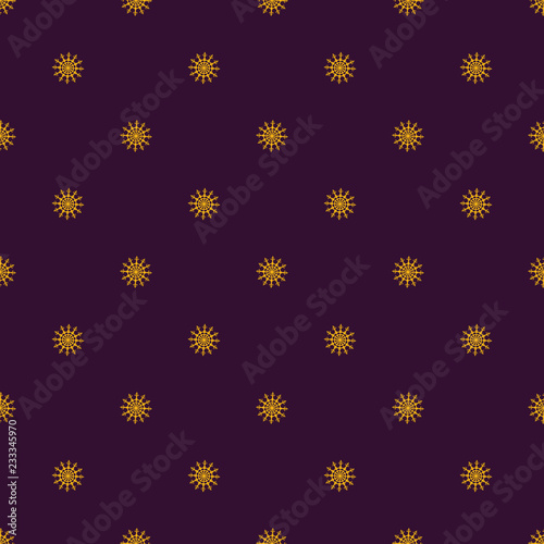Seamless symmetric pattern of snowflakes on a dark background. Pattern for packaging paper. Vector
