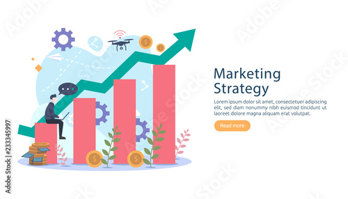 digital marketing strategy concept with tiny people character. online ecommerce business in modern flat design template for web landing page, banner, presentation, social media. Vector illustration.