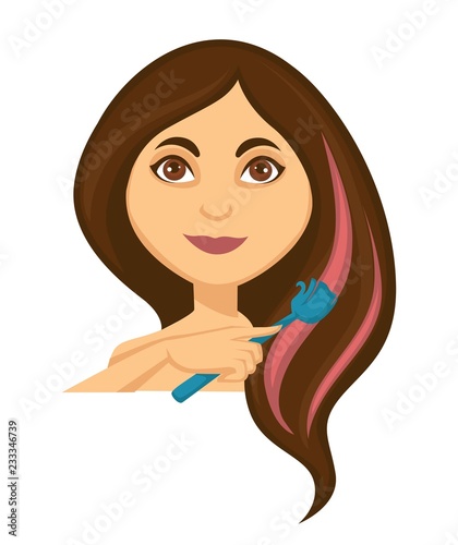 Young woman dying her hair red with a brush