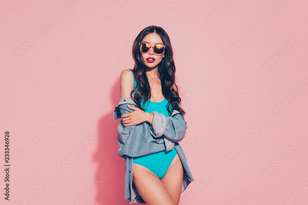 Portrait of nice attractive slim fit glamorous charming adorable