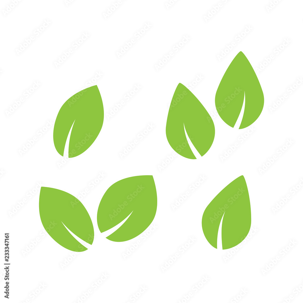 Green tree and plant leaves vector icons isolated on white background. Eco symbols set. Plant green leaf, organic natural floral illustration Green tree and plant leaves vector icons isolated on white background. Eco symbols set. Plant green leaf, organic natural floral illustration