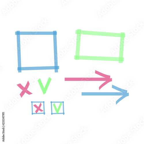 Highlighter marks, stripes, strokes, frames, speech bubbles, crosses, ticks and arrows vector set. Elements drawn with colored marker