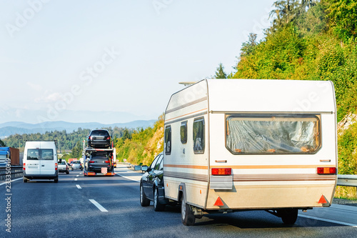 Camper rv on highway road Slovenia