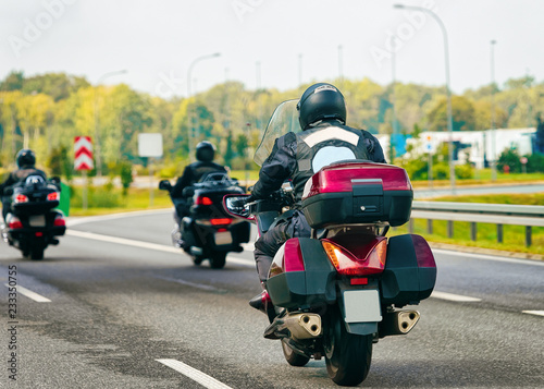 Motorcycles in highway road in Poland