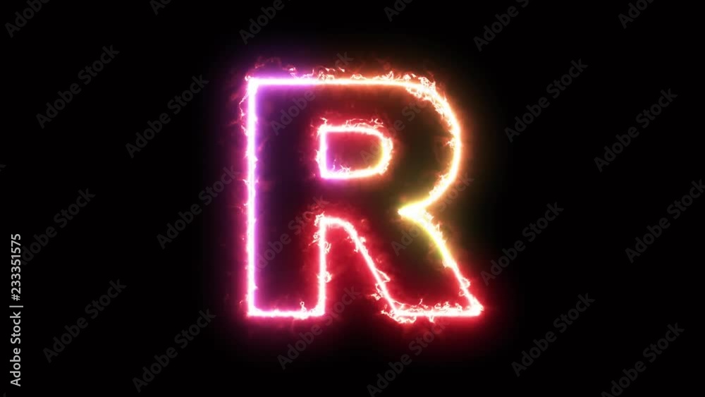 Alphabet letter R - colorful lightning energy outline looping on black ...