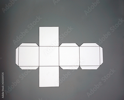 Geometry net of cube. 2-dimensional shape that can be folded to form a 3-dimensional shape or a solid. Unfolded three Dimensional Figures. Isolated. Top           