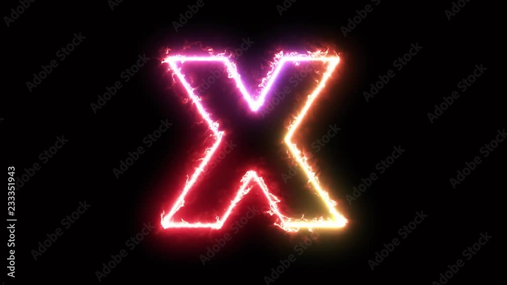 Alphabet letter X - colorful lightning energy outline looping on black background in 4k animation design Alphabet letter X - colorful lightning energy outline looping on black background in 4k animation design